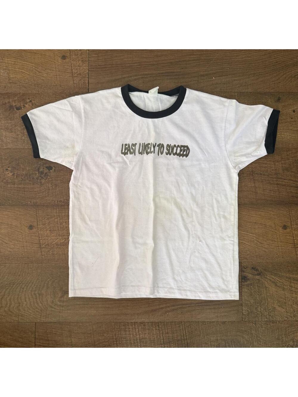 Vintage 80s Ringer Tee Least Likely To Succeed Pink Black Baby Tee